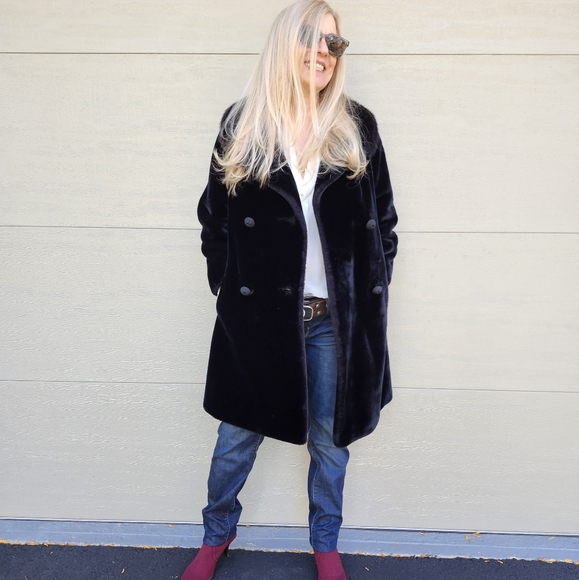 Vintage Borgazia Faux Black Fur with Brown Mink Collar, Medium, $98 - Picture 13 of 17